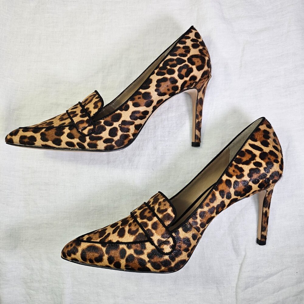 Ann Taylor Beck  Leopard Print Calf Hair 3.5” Loafer Stiletto Heel Pump 9M - Picture 2 of 14